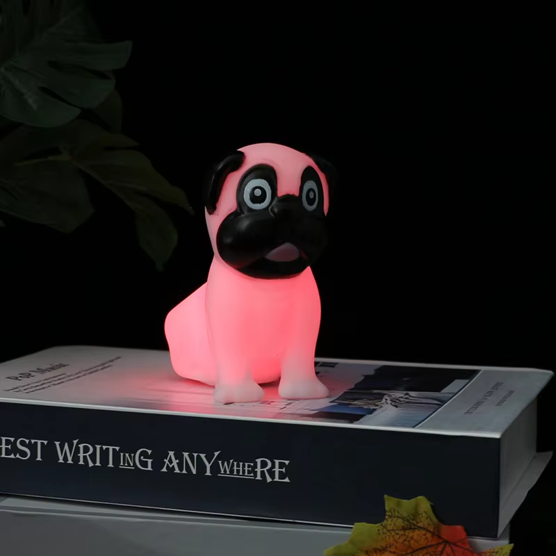 Wholesale LED Colorful Pug Night Light | Touch-Control Silicone Bedside Lamp for Kids | Small Nightlight for Street Stalls