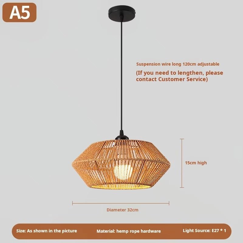 Hemp Rope Chandelier with Creative Design Artisanal Woven Lighting for Tea Rooms, Dining & Living Spaces