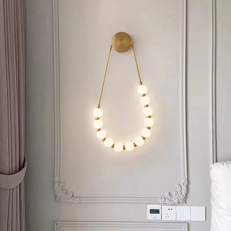 Italian Cream Style Modern Minimalist Bedroom Bedside Lamp White Ball Buddha Design Wall Lamp with Gold & Black Bead Accents for Indoor Spaces