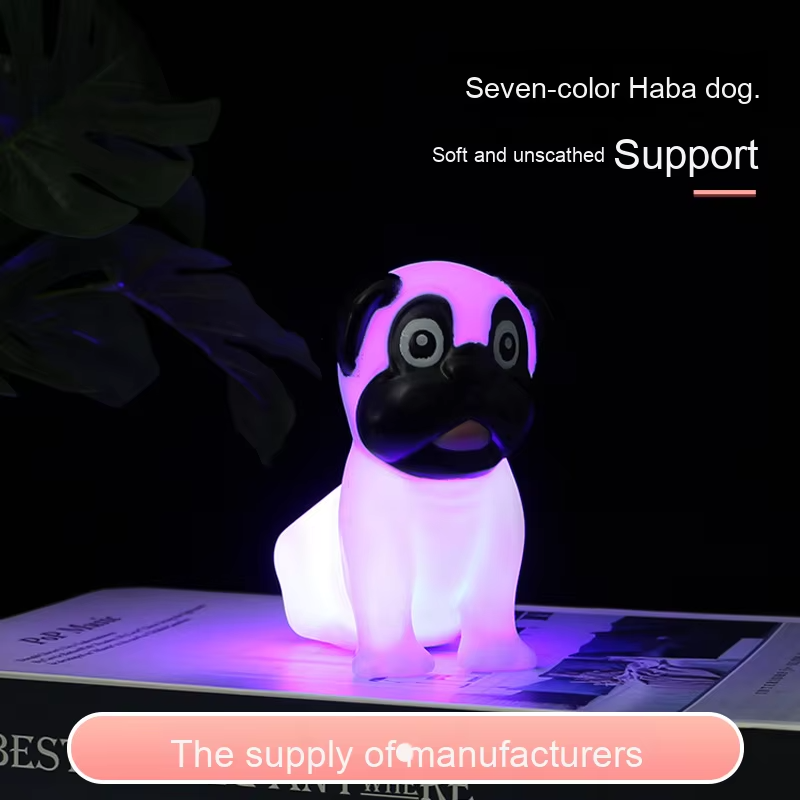 Wholesale LED Colorful Pug Night Light | Touch-Control Silicone Bedside Lamp for Kids | Small Nightlight for Street Stalls
