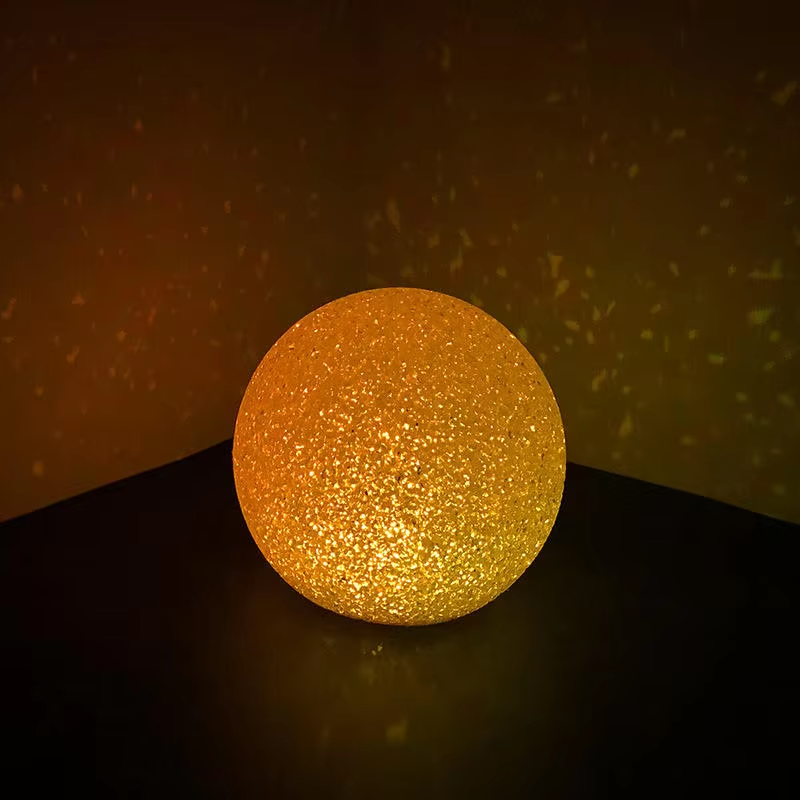 Creative Starry Sky Night Light for Kids' Bedrooms 8cm Crystal Glass Lamp with Wooden Base, LED Decorative Lighting