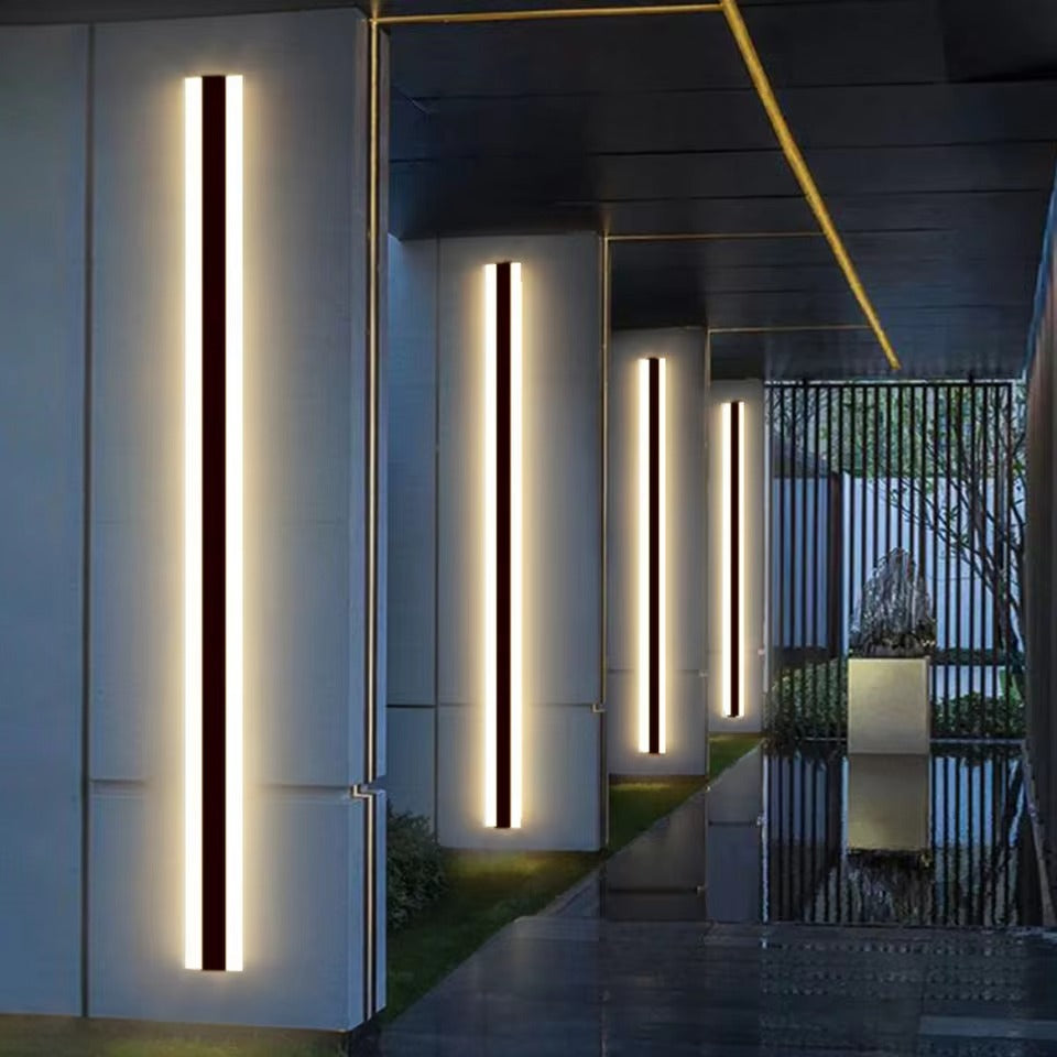 Modern LED Outdoor Linear Strip Wall Sconce | 110V-220V Universal Voltage | 3000K Warm White Long Wall Light