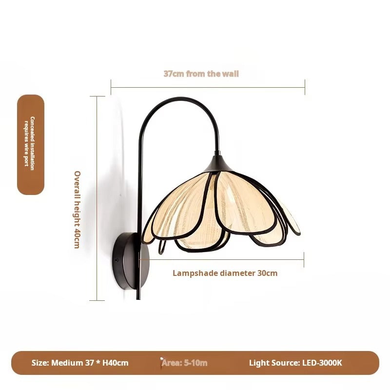 Medieval Art Wall Lamp with Cream Petal Design Nordic Minimalist Bedroom Bedside Wall Decor Light