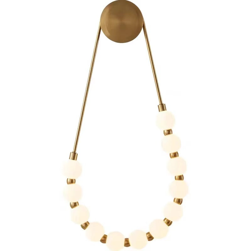 Italian Cream Style Modern Minimalist Bedroom Bedside Lamp White Ball Buddha Design Wall Lamp with Gold & Black Bead Accents for Indoor Spaces