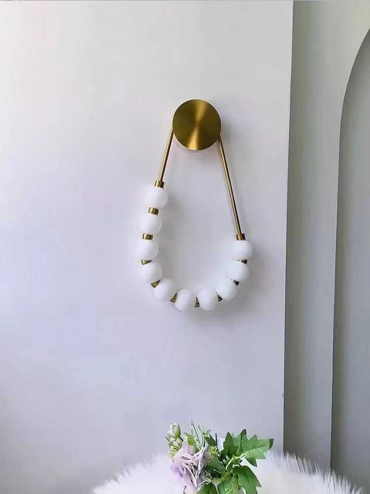 Italian Cream Style Modern Minimalist Bedroom Bedside Lamp White Ball Buddha Design Wall Lamp with Gold & Black Bead Accents for Indoor Spaces