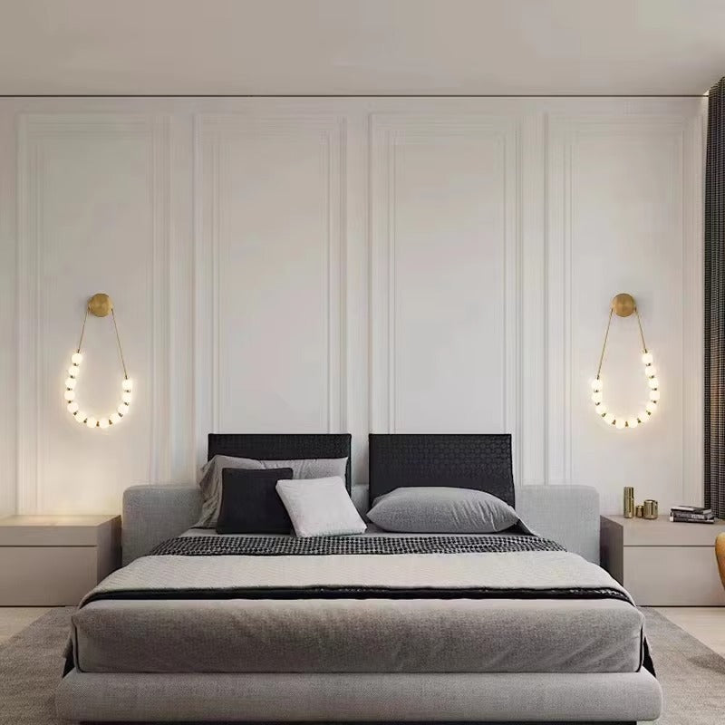 Italian Cream Style Modern Minimalist Bedroom Bedside Lamp White Ball Buddha Design Wall Lamp with Gold & Black Bead Accents for Indoor Spaces