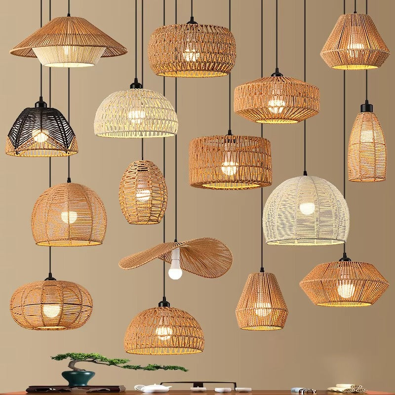 Hemp Rope Chandelier with Creative Design Artisanal Woven Lighting for Tea Rooms, Dining & Living Spaces