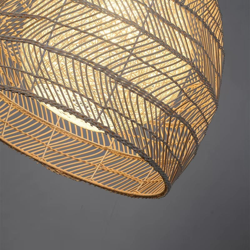 Handmade LED Rattan Chandelier with Woven Lampshade Ceiling Pendant Light Fixture for Living Room, Dining & Bedroom