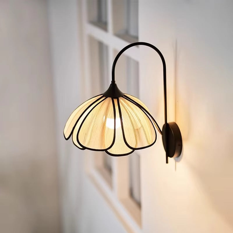 Medieval Art Wall Lamp with Cream Petal Design Nordic Minimalist Bedroom Bedside Wall Decor Light