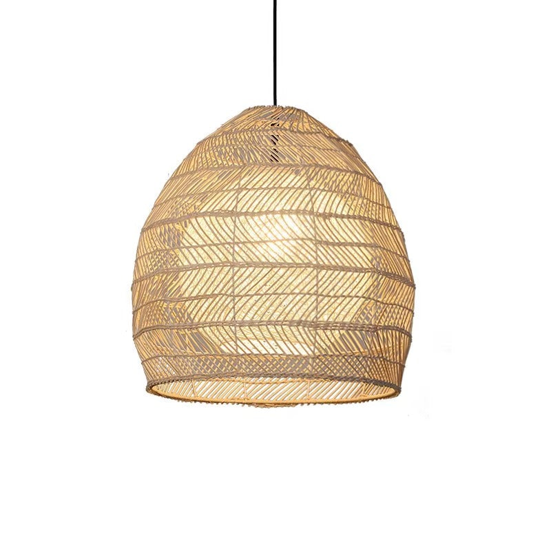 Handmade LED Rattan Chandelier with Woven Lampshade Ceiling Pendant Light Fixture for Living Room, Dining & Bedroom