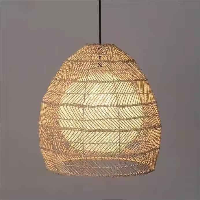 Handmade LED Rattan Chandelier with Woven Lampshade Ceiling Pendant Light Fixture for Living Room, Dining & Bedroom