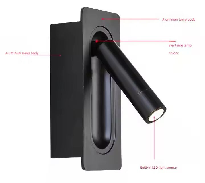 Rotatable Reading Light for Hotel Bedrooms | Embedded Wall Light with LED | Guest Room Bedside Lighting