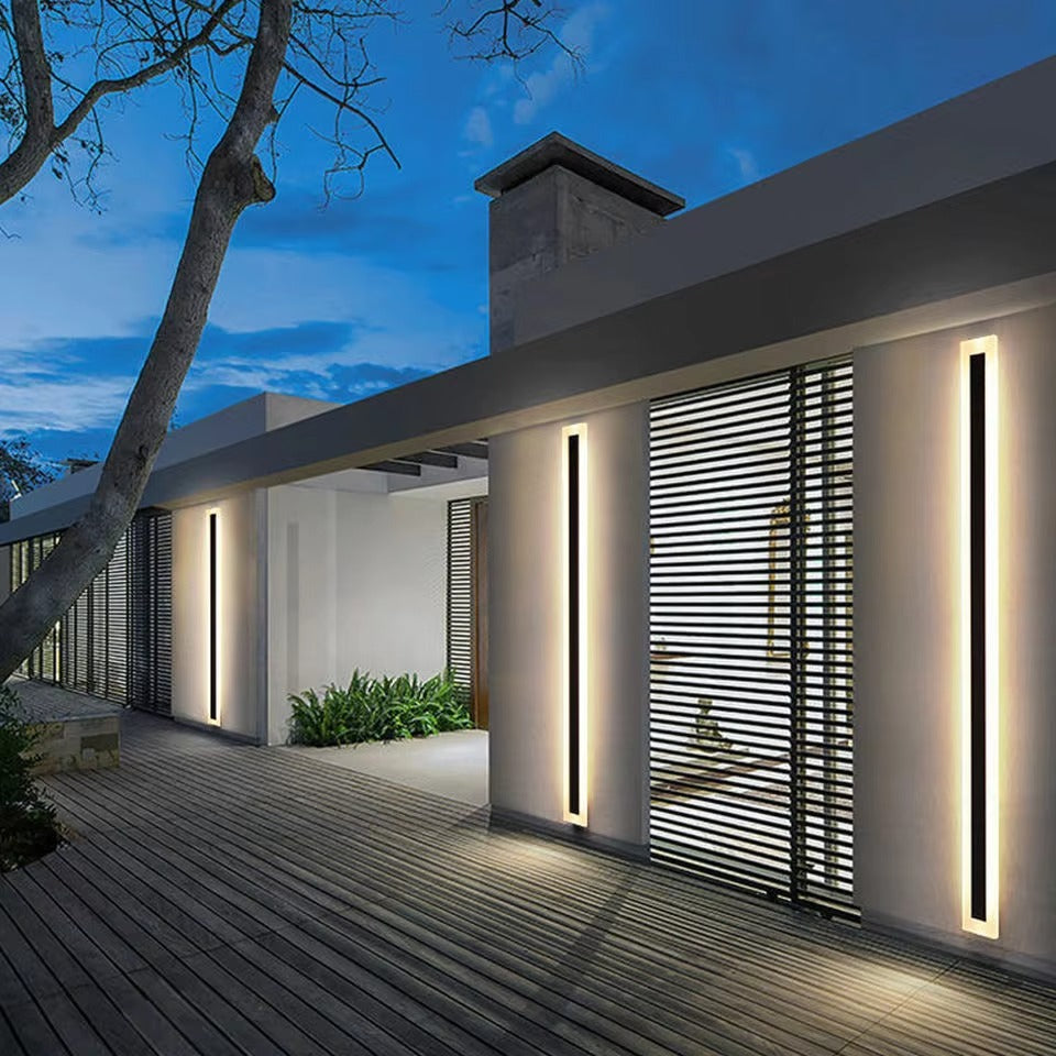 Modern LED Outdoor Linear Strip Wall Sconce | 110V-220V Universal Voltage | 3000K Warm White Long Wall Light