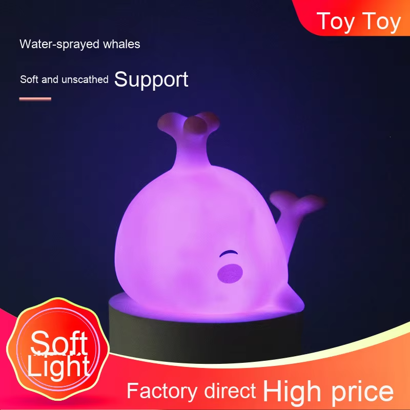 Creative PVC Whale Water-Spraying Bedside Night Light Colorful LED Lamp with Cute Ornament for Bedroom Atmosphere