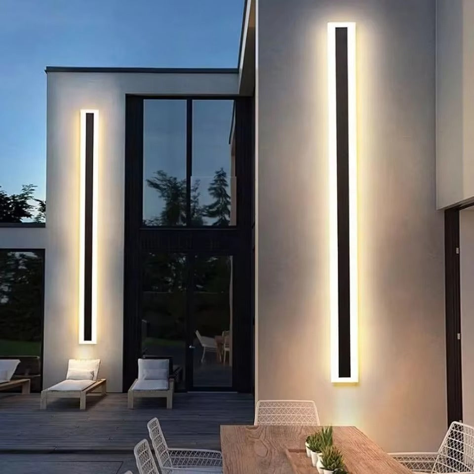 Modern LED Outdoor Linear Strip Wall Sconce | 110V-220V Universal Voltage | 3000K Warm White Long Wall Light