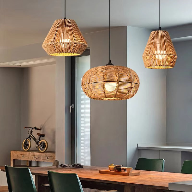 Hemp Rope Chandelier with Creative Design Artisanal Woven Lighting for Tea Rooms, Dining & Living Spaces