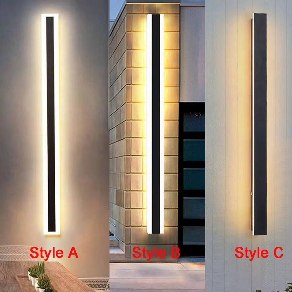 Modern LED Outdoor Linear Strip Wall Sconce | 110V-220V Universal Voltage | 3000K Warm White Long Wall Light
